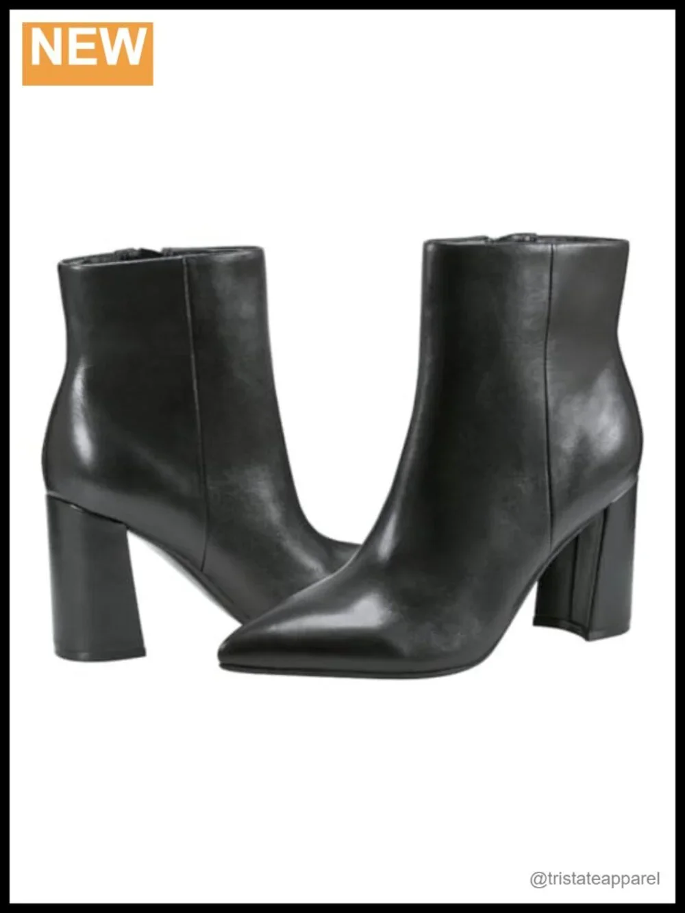 Leather Ankle Booties Block Heel Pointed Toe